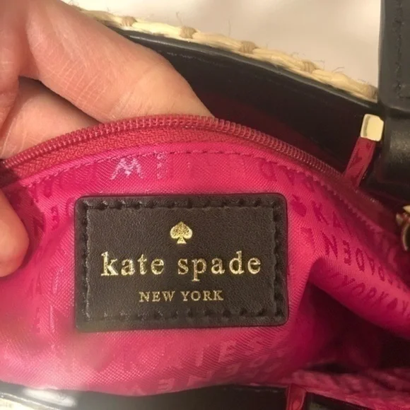 Kate Spade black leather straw mini tote bag - Picture 5 of 9